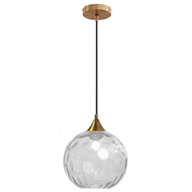 Imagem de Luminária pendente com cúpula de vidro martelado ondulado | Globo de 7,8 polegadas com altura ajustável | Lustre moderno com design esférico para sala de estar, cozinha e ilha (1 modelo flam