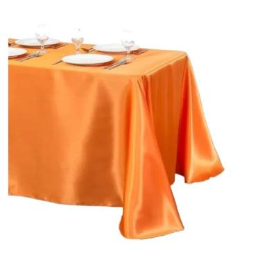 Imagem de Toalha de mesa de cetim de cor sólida, sobreposição de toalha de mesa, aniversário, casamento, banquete, restaurante, festival, festa (laranja, 145 x 250 cm)