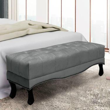 Imagem de Recamier 1,95m Com Pés Luis Xv E Capitonê Em Tecido Veludo Vicenza - Lucadi Cinza
