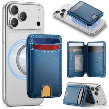 Imagem de Usroom Carteira Magsafe com porta-cartões magnéticos com bloqueio de RFID, carteira de couro PU com ímã forte compatível com telefones e capas Magsafe para iPhone 17/16/15/14/13/12/Pro/Max/Plus, azul