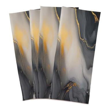 Imagem de xigua Conjunto de 4 panos de prato de cozinha de mármore dourado e preto, macios e altamente absorventes de secagem rápida para limpeza de pratos e limpeza manual, 71 x 45 cm