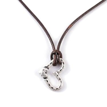 Imagem de Zurlcdye Colar feminino com coração e cavalo, amor, boa sorte, pingente de couro rústico, colar grosso, presente equestre moderno, joias de aniversário, presentes, Zinco, Sem Pedra Preciosa