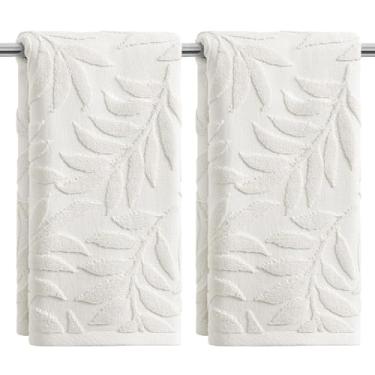 Imagem de Artoid Mode 2 peças de toalhas de mão brancas 3D jacquard primavera para banheiro, 100% algodão macio absorvente toalha de decoração de banheiro, 14,7 x 29,5 polegadas