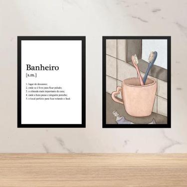 Imagem de Kit 2 Quadros Banheiro Casal - Escovas De Dente 45X34Cm