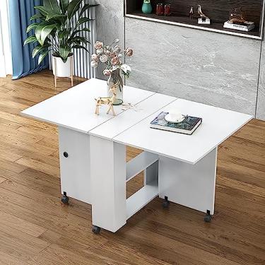 Imagem de Mesa de jantar dobrável, mesa de jantar com 6 rodas e prateleira de armazenamento de 2 camadas, mesa de jantar com economia de espaço pequeno para cozinha, sala de estar (cor: B, tamanho: L-120 cm/47