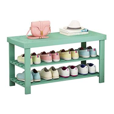 Imagem de Prateleira de sapato, organizador de sapato, 2 níveis, bambu, sapateira, organizador de sapatos, prateleira para entrada, corredor, banheiro, sala de estar, suporte de sapatos (verde)