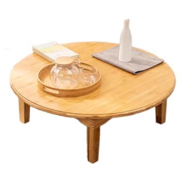 Imagem de Mesa de café redonda dobrável para chá, mesa baixa de estilo japonês, mesa de estudo, mesa pequena, mesa dobrável de bambu, mesa de jantar, para quarto de tatame, janela de sacada, sala de chá