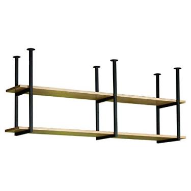 Imagem de Prateleira de teto pendurada, suportes de prateleira retrô de madeira maciça, rack e prateleiras de armazenamento de teto suspenso, para bares/restaurantes/cozinhas, prateleira de decoração, 2 cores