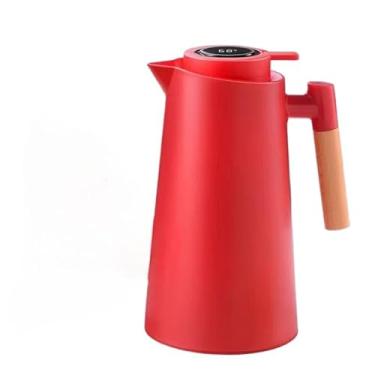 Imagem de Garrafa Térmica de água/Café 1 Litro Com Termômetro Led Para Chás/Café Design Moderno Cabo Madeira(Vermelho)