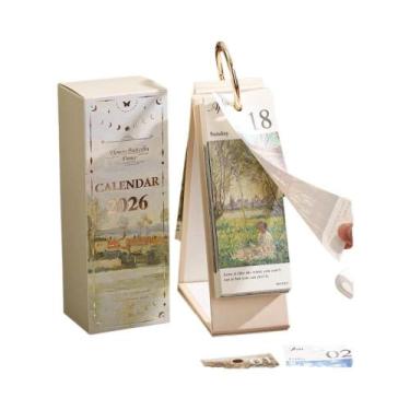 Imagem de Calendário De Mesa Vintage Com Anéis Dourados, 365 Dias, Citações Insp