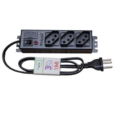 Imagem de Filtro De Linha 3 Tomadas Cabo De 1 Metro Metálico Extensão Régua Protetor Energia Elétrica Profissional Com Fusível Bivolt 110 127 220 Fiolux Powerlink 110V 127V 220V Corpo em Metal 1M