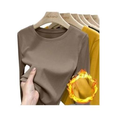 Imagem de Camiseta Térmica Feminina De Inverno Com Manga Longa E Gola Redonda, C