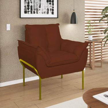 Imagem de Poltrona Sofá Luxo Base Metal Dourada Recepção Escritório