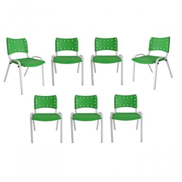 Imagem de Kit 7 Cadeiras Iso Para Escola Escritório Comércio Verde Base Branca