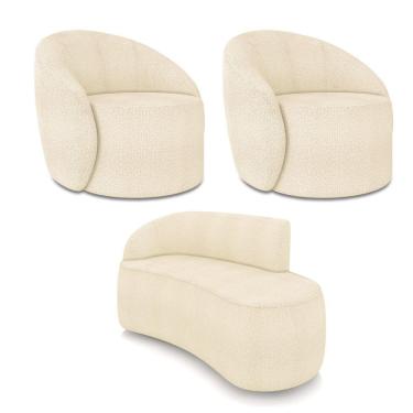 Imagem de Sofá 2 Lugares Orgânico 140cm Morgan E 2 Poltronas Lua Bouclê Bege D03 - D'rossi