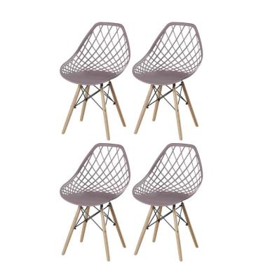 Imagem de Kit 4 Cadeiras Cloe Kaila Rivatti Polipropileno Camurça Base Madeira