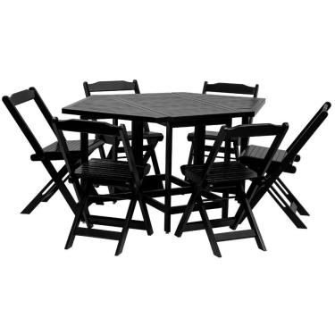 Imagem de Conjunto Dobrável Em Madeira Maciça De Eucalipto Rosa Acompanha 6 Cadeiras Pratico E Durável Com Furo Para Ombrelene