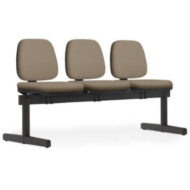 Imagem de Cadeira Longarina 3 Lugares Recepção Sala de Espera Work F02 Sintético Bege Escuro - Lyam Decor