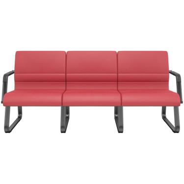 Imagem de Cadeira Longarina 3 Lugares Recepção com Braço Pés Preto Lev P03 Vinil Vermelho - Lyam Decor