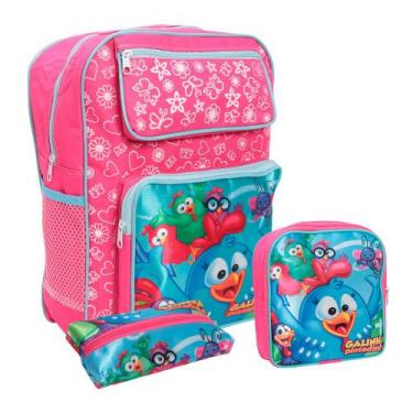 Imagem de Kit Mochila Infantil Menina Costas Bolsa Média Resistente - Plike