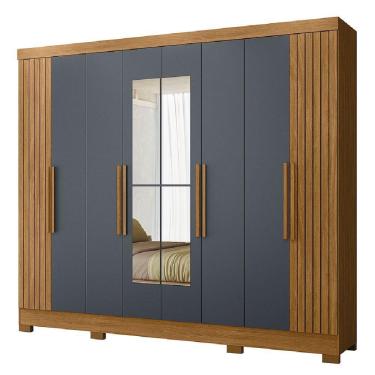 Imagem de Guarda Roupas Casal Com Espelho Ripado 8 Portas 4 Gavetas Diamante Moval Madeirado / Cinza