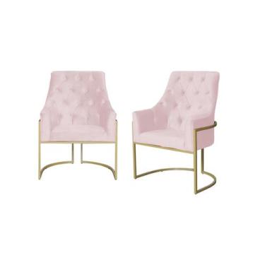 Imagem de Kit 2 Poltronas Decorativa Vick Suede Rosa Bebê Base Dourada Ms Decor 