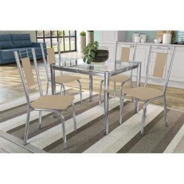 Imagem de Kit Mesa Reno C- Tampo Vidro 90cm + 4 Cadeiras Florença Cromada Nude