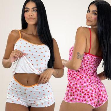 Imagem de Kit 2 Baby Doll Estampado Malha Fria Lingerie Moda Intimia Revenda Ata