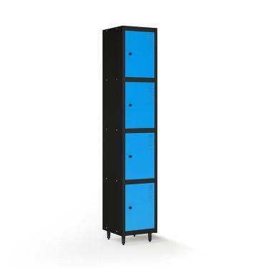 Imagem de Armário Locker Guarda-volume de Aço 4 Portas com Fecho para Cadeado Azul/Preto