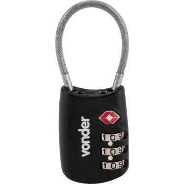 Imagem de Cadeado TSA com Segredo, 3 Algarismos, com Cabo de Aço, Preto, Vonder
