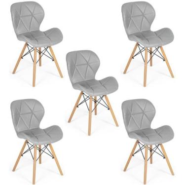 Imagem de Kit 05 Cadeiras Charles Eames Eiffel Slim Wood Estofada - Cinza - Maga