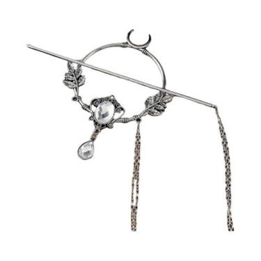 Imagem de Grampo De Cabelo Viking Com Gema Em Formato De Folha De Lua Crescente,