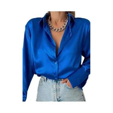 Imagem de Camisa Feminina Vintage Com Gola Polo Para Escritório, Solta, Com Botõ