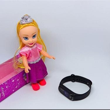 Imagem de Kit Relógio Infantil Digital Led Feminino Hora Calendario + Mini Boneca Princesa Disney Articulada Acessórios Coroa