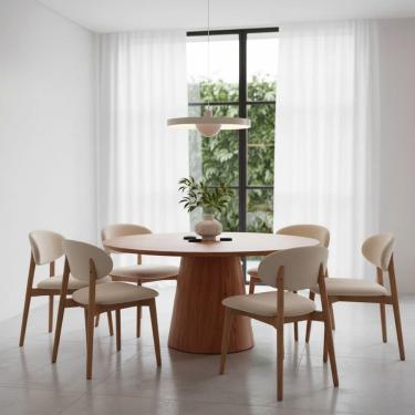 Imagem de Mesa de Jantar Redonda para 6 Lugares 140cm Liz Base Cone Amadeirado CCS