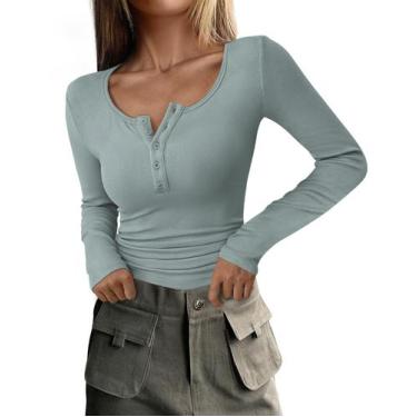 Imagem de Camiseta feminina PRETTYGARDEN 2024 de manga comprida Henley