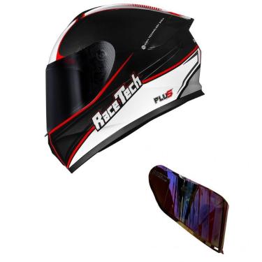 Imagem de Capacete Race Tech Hit Plus Preto Branco e vermelho Mais Viseira Camaleão Vermelha-Masc...