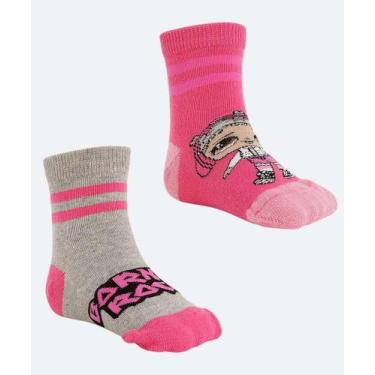 Imagem de Kit 2 Pares Meias Infantil Estampa Boneca Lol-99653, 34/36, Rosa, Cinz