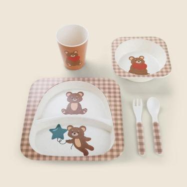 Imagem de Kit de Alimentação Teddy com 5 Peças Marrom - A\BABY Kit de Alimentação com 5 Peças Teddy Bambu Marrom - A\BABY