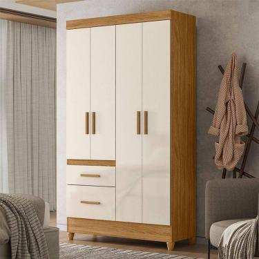 Imagem de Guarda Roupa Solteiro Ambiente Madri 4 Portas Freijó Off White - Moval