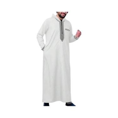 Imagem de Roupão Longo Masculino Muçulmano Preto Bordado Com Capuz, Túnica Islâm