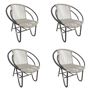 Imagem de Kit 4 Cadeiras Decorativa Julia Em Corda Náutica E Base Em Alumínio Preta- Areia