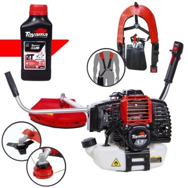 Imagem de Roçadeira Alta Performance Com Óleo 2 Tempos RT43-L RT43L Toyama 43cc 1,7HP Faca 3 Pontas e Carretel Ideal na Manutenção de Jardins e Gramados