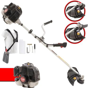 Imagem de Máquina de Cortar Grama À Gasolina Kawashima KW43-LE 2T 43cc 1,7HP Roçadeira Completa Com Lâmina 3 Pontas e Cabeçote Nylon