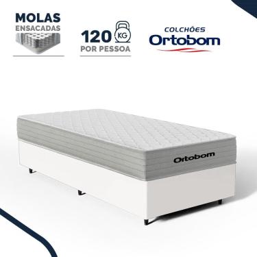 Imagem de Cama Box com Colchão de Molas Ensacadas Ortobom One Face Plenno Solteiro 88cm