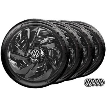 Imagem de Jogo 4 Calota Nitro Preta Aro 14 Vw Gol G1 G2 G3 G4 G5  - Elitte