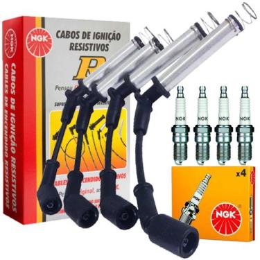 Imagem de Kit Velas + Cabos Ignição Onix Prisma 1.0 8v 2013 Até 2018 - NGK, CABO