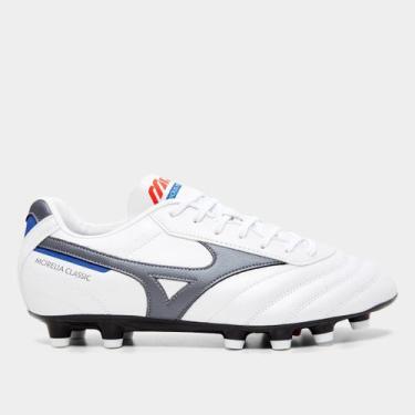Imagem de Chuteira Campo Mizuno Morelia Classic Unissex, Branco, Chumbo, 40