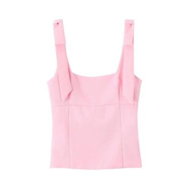 Imagem de Top Slim Amarelo Com Laço Para Mulheres, Camiseta Sexy E Chic Com Zípe