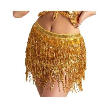 Imagem de Saia De Dança Do Ventre Com Lantejoulas, Cinto De Corrente Com Franjas